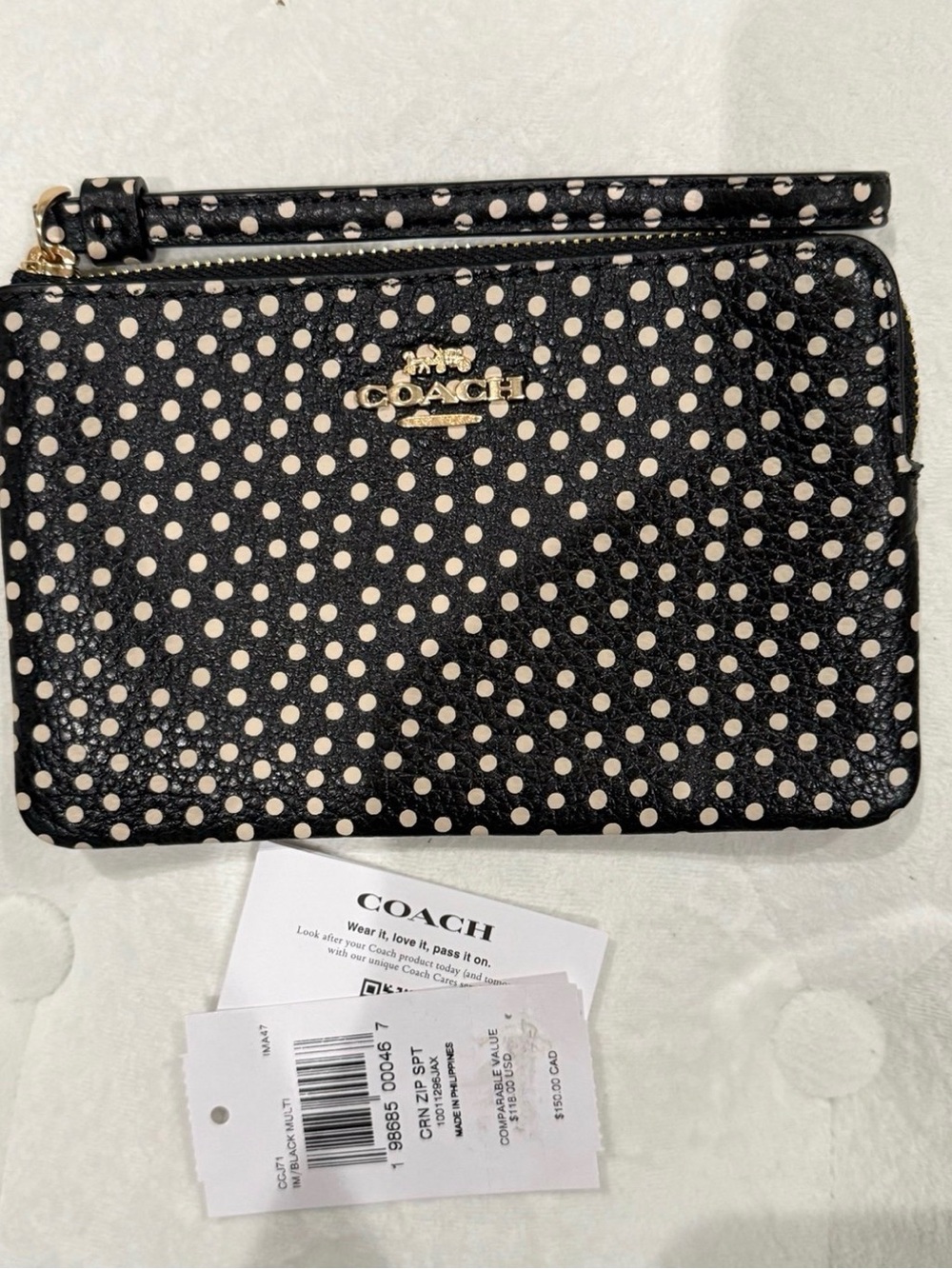 Coach wristlet “Spot on Black “ new with tags